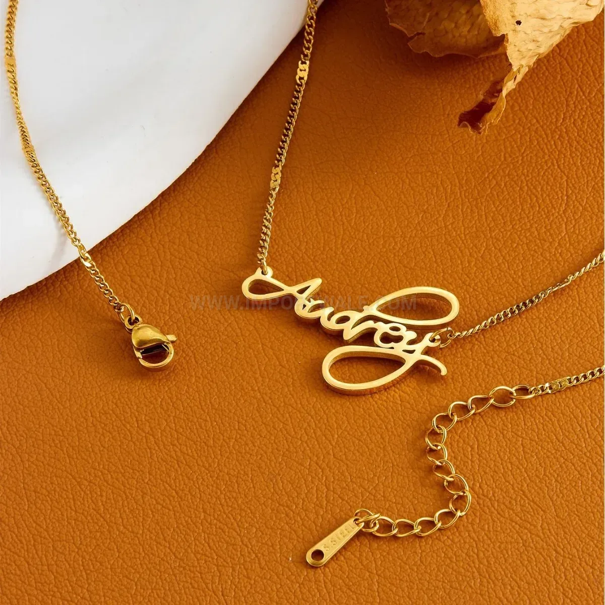 Chic 18K Gold Plated Titanium Steel Audrey Letter Pendant Choker Necklace