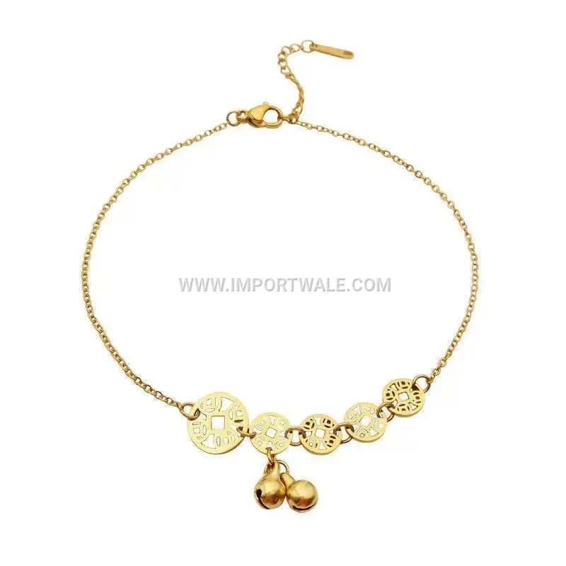 Vintage Gold Coin Charm Stainless Steel Anklet