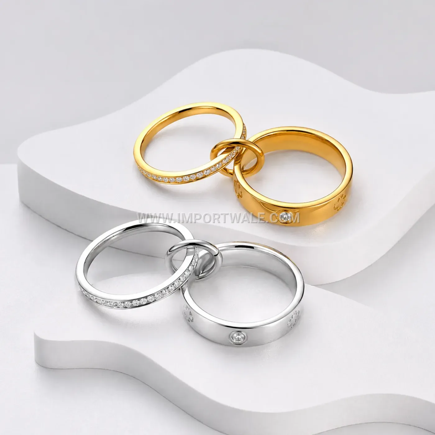 Double Band Stainless Steel Ring Accented with Sparkling Zirconia