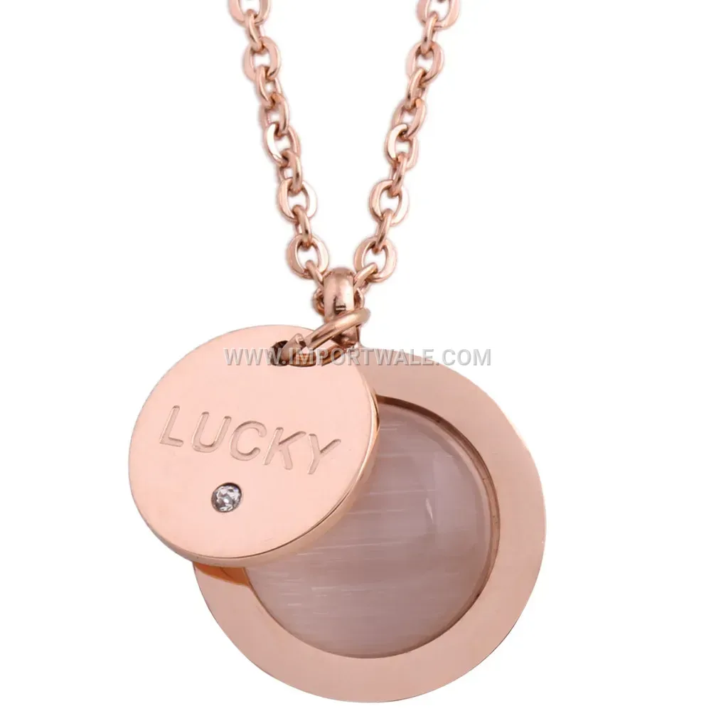 Engraved Lucky Disc Double Layer Stainless Steel Pendant Necklace