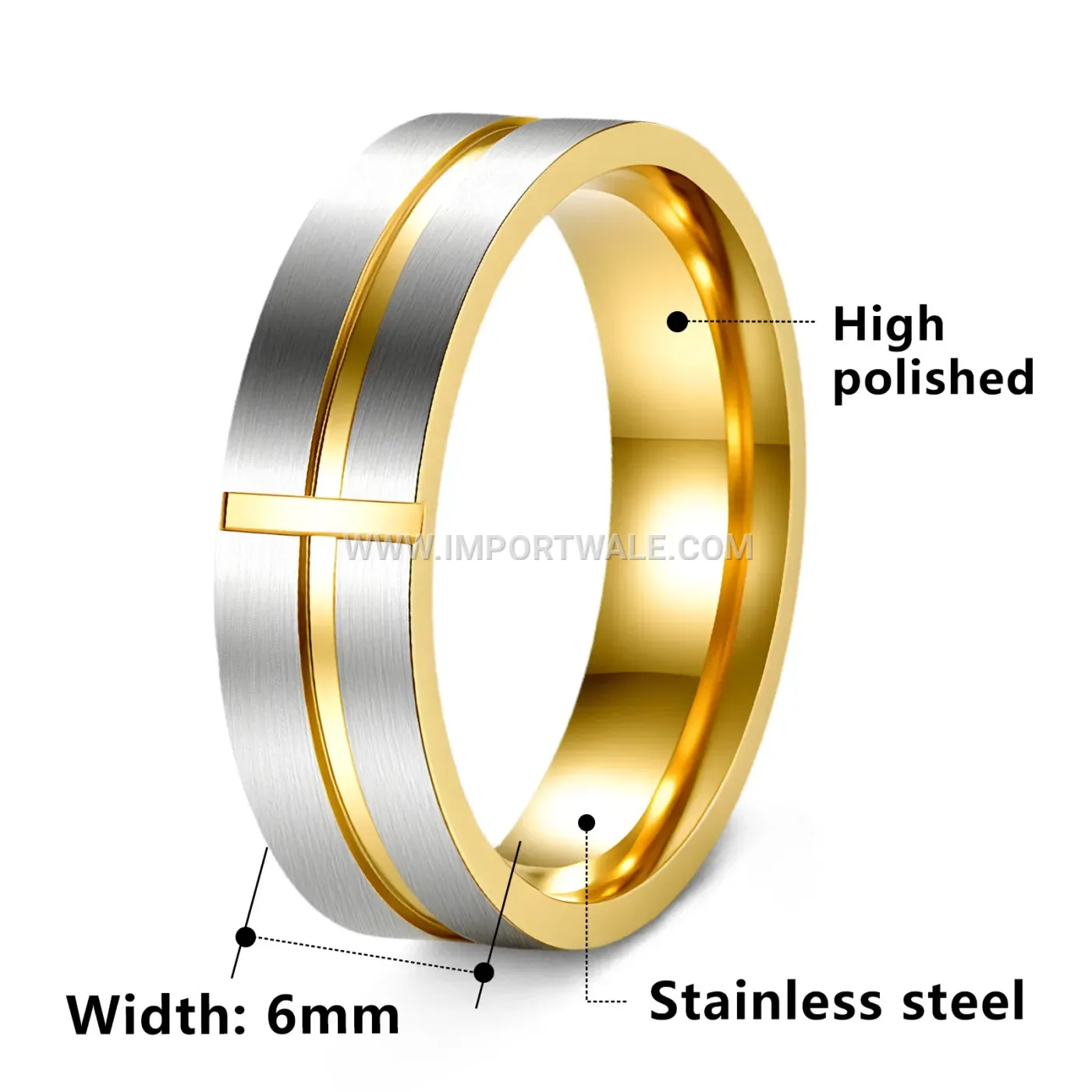 Geometric Cut Stainless Steel Cross Motif Band Ring