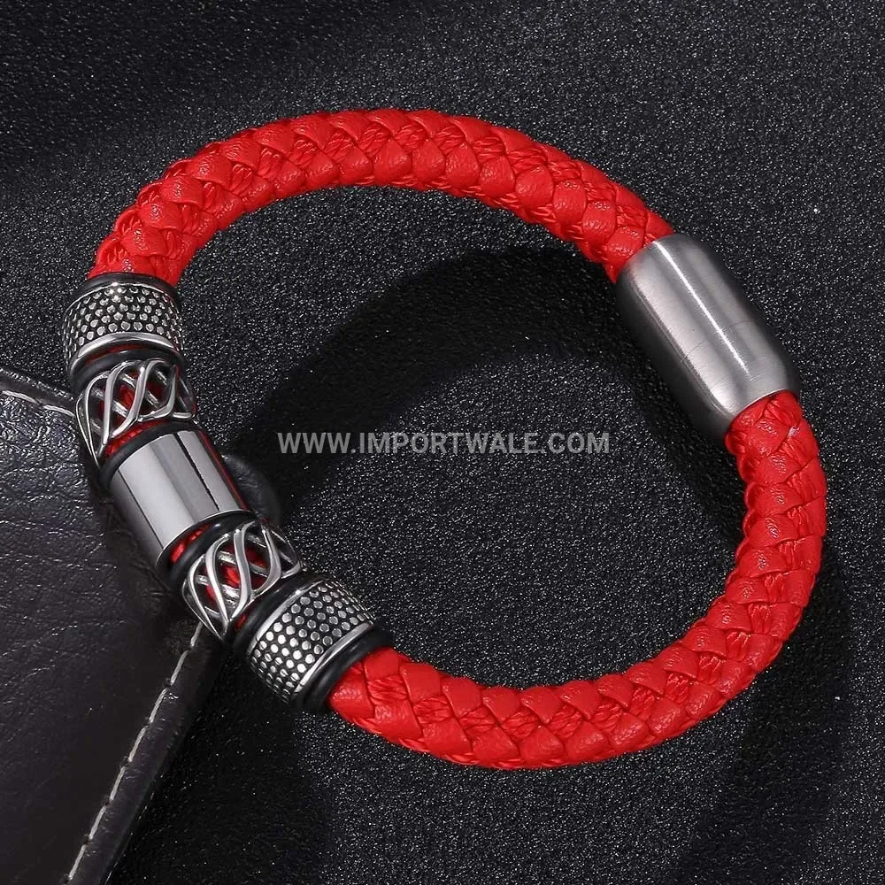 Braided Leather Wristband with Electroplated Stainless Steel Clasp