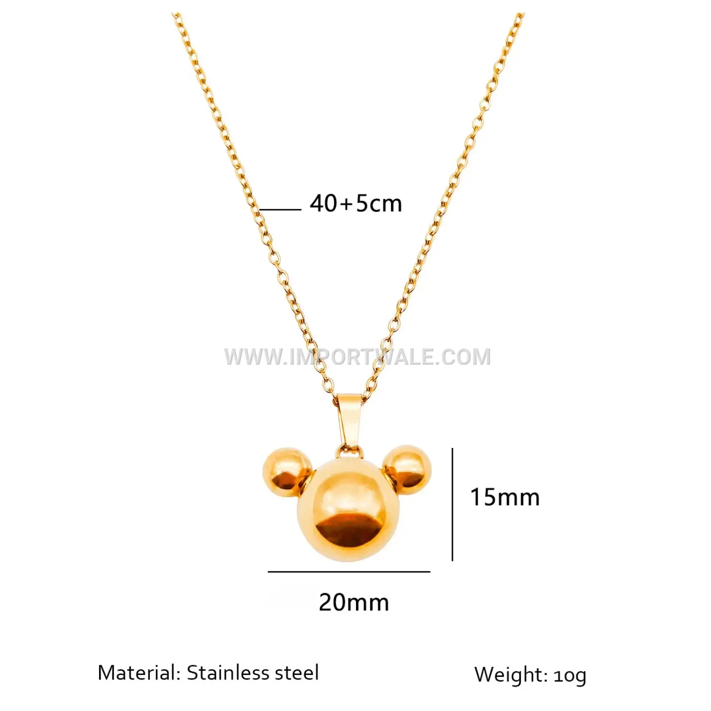 Gold Plated Stainless Steel Natural Stone Mouse Pendant Necklace