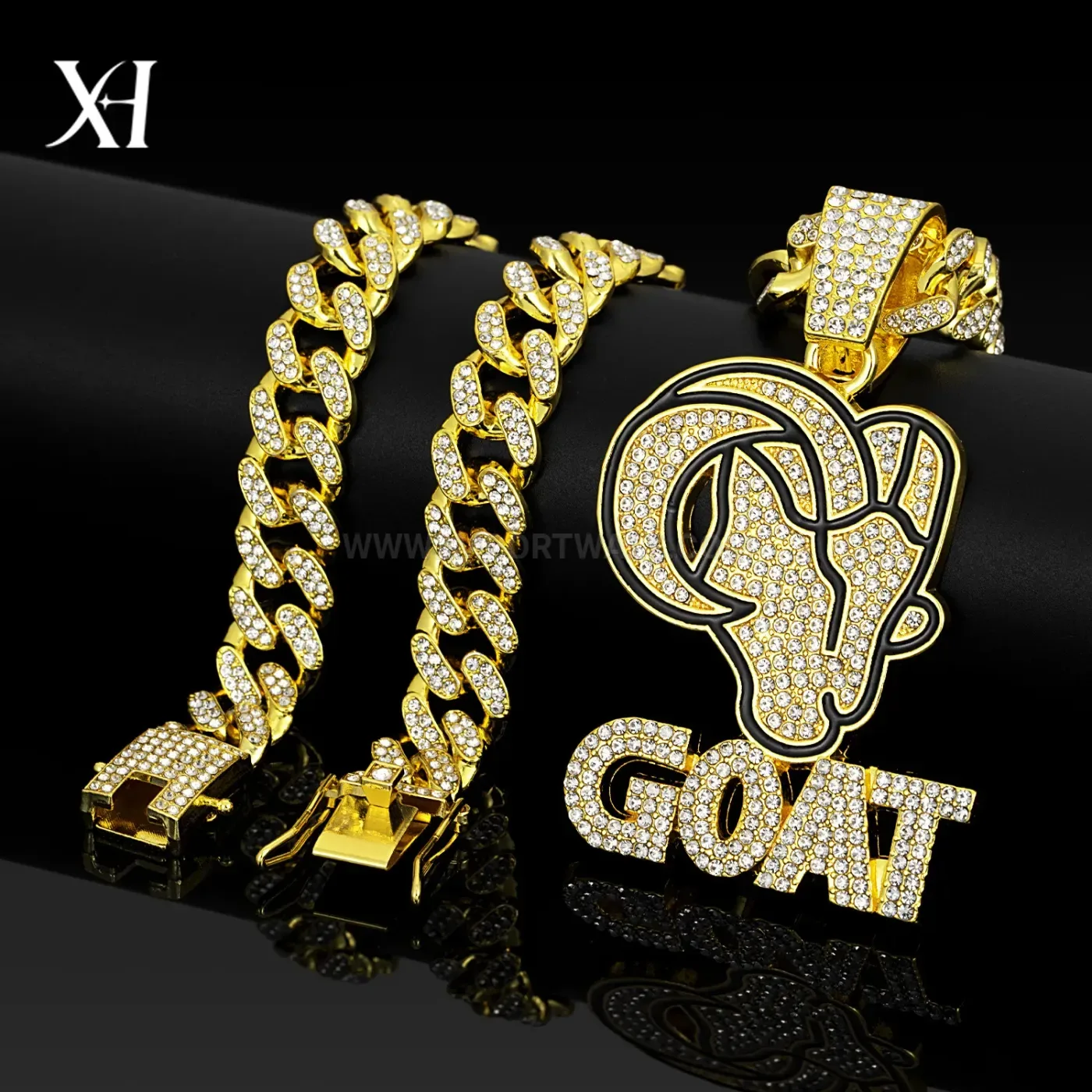 Rhinestone Goat Head Alloy Hip Hop Pendant Necklace