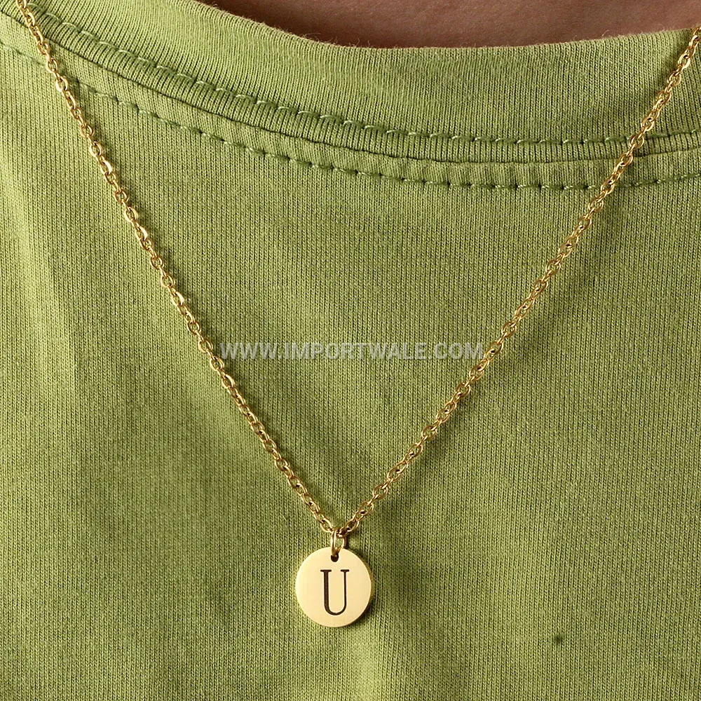 Engraved Initial Disc Stainless Steel Necklace