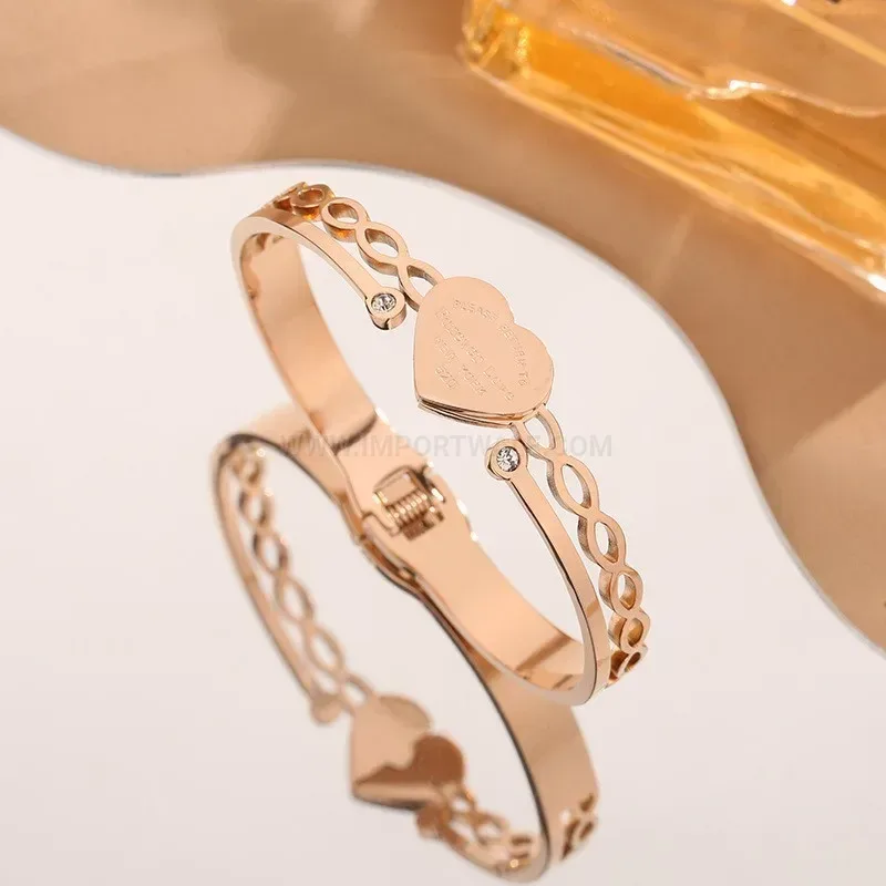 Bold Titanium Steel Heart Engraved Open Bangle Bracelet
