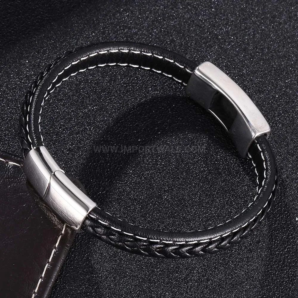 Premium Braided Leather Steel Cross Charm Wristband