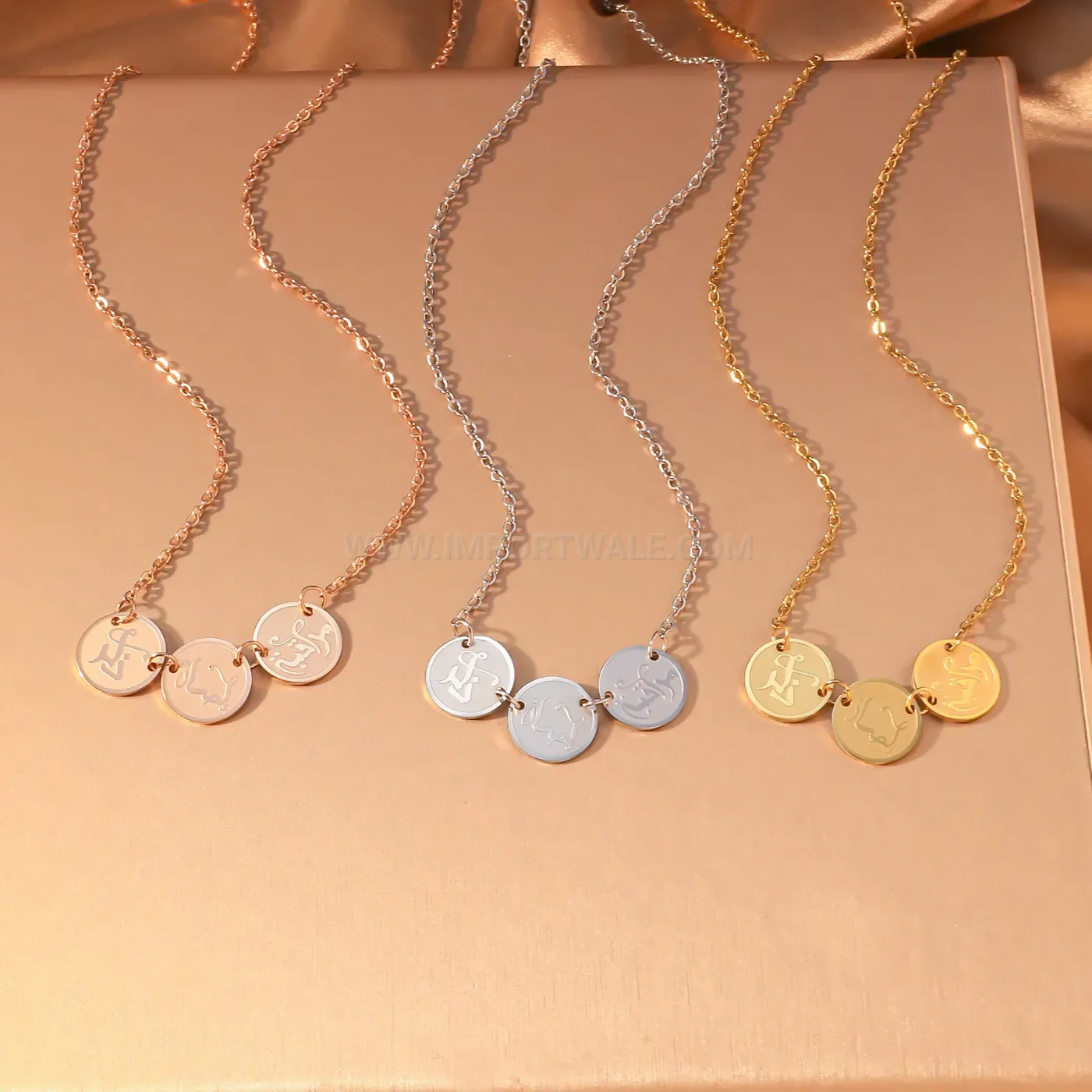 Stainless Steel Three Disc Arabic Calligraphy Pendant Necklace