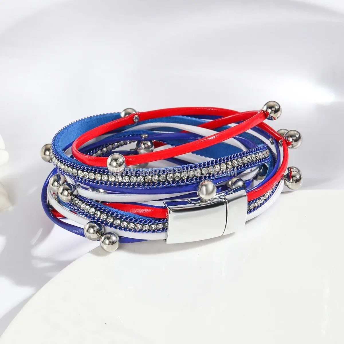 Multi Layer Rhinestone PU Leather Double Wrap Bracelet