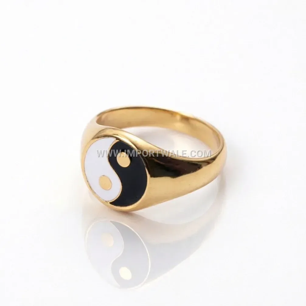 Gold Plated Stainless Steel Yin Yang Bagua Geometric Ring