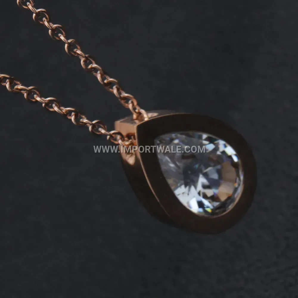 Cubic Zirconia Teardrop Stainless Steel Pendant Necklace