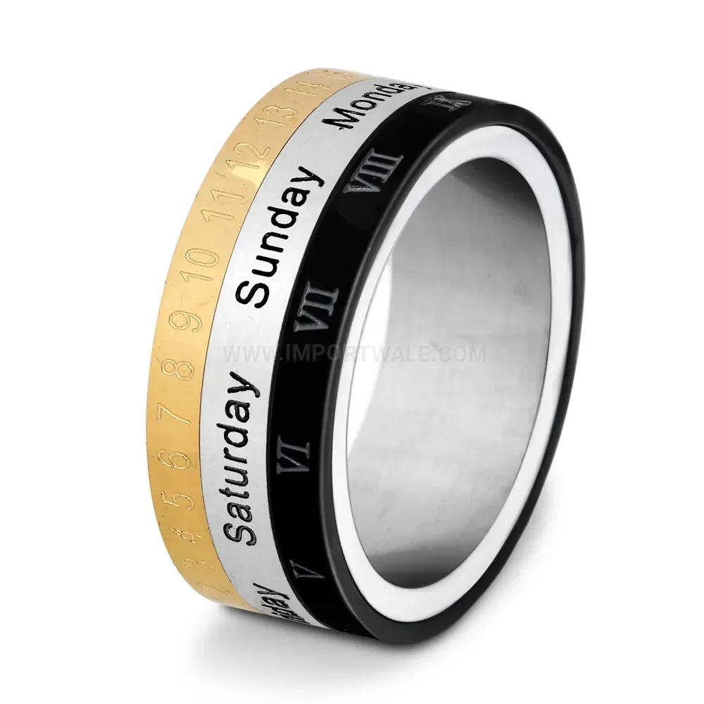 Classic Tri Color Roman Numeral Spinner Stainless Steel Ring