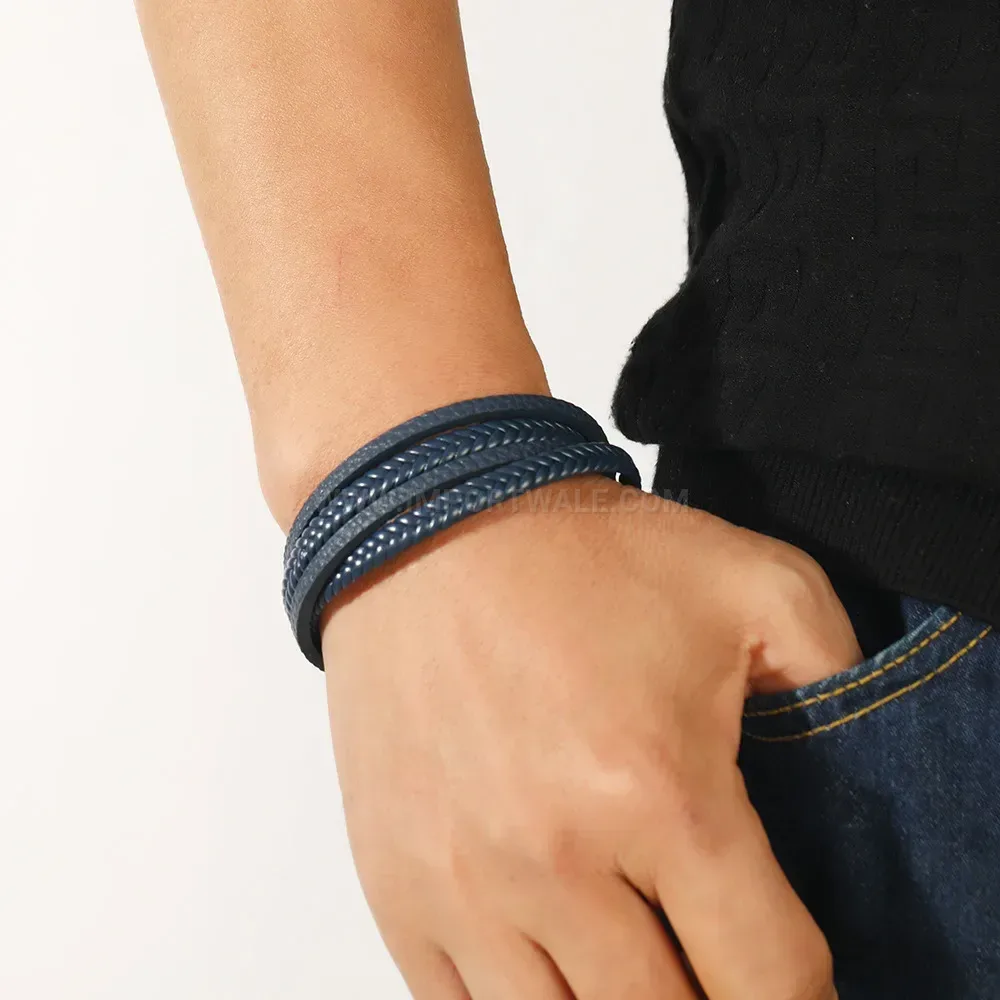 Men Multilayer Woven Leather Bracelet with Magnetic Clasp and Tiger Eye Beads