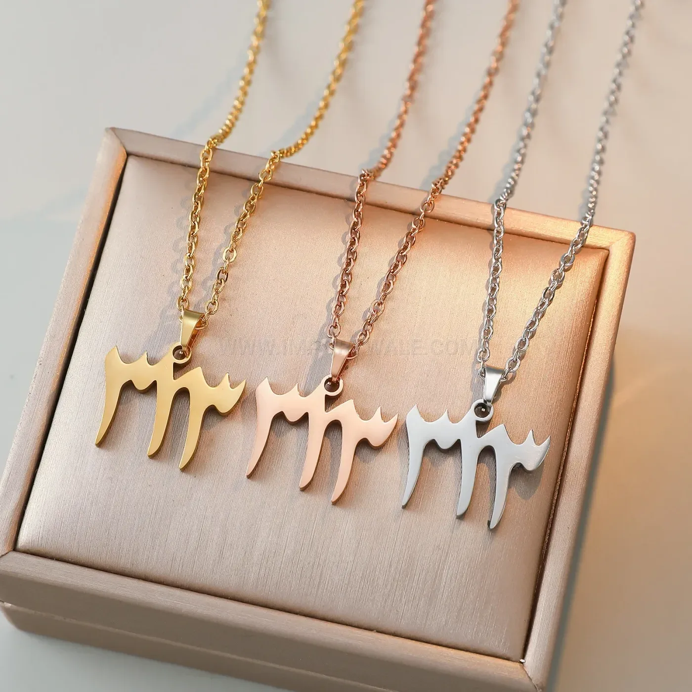 Bold Stainless Steel Script Calligraphy Pendant Necklace with Fine Link Chain