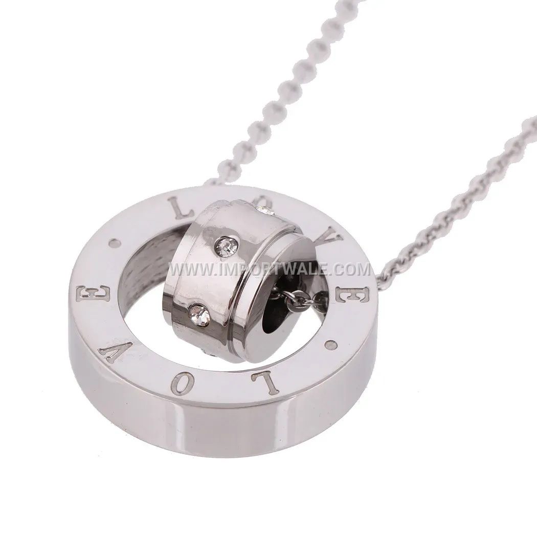 Minimalist Geometric Circular Cutout Stainless Steel Love Pendant Necklace