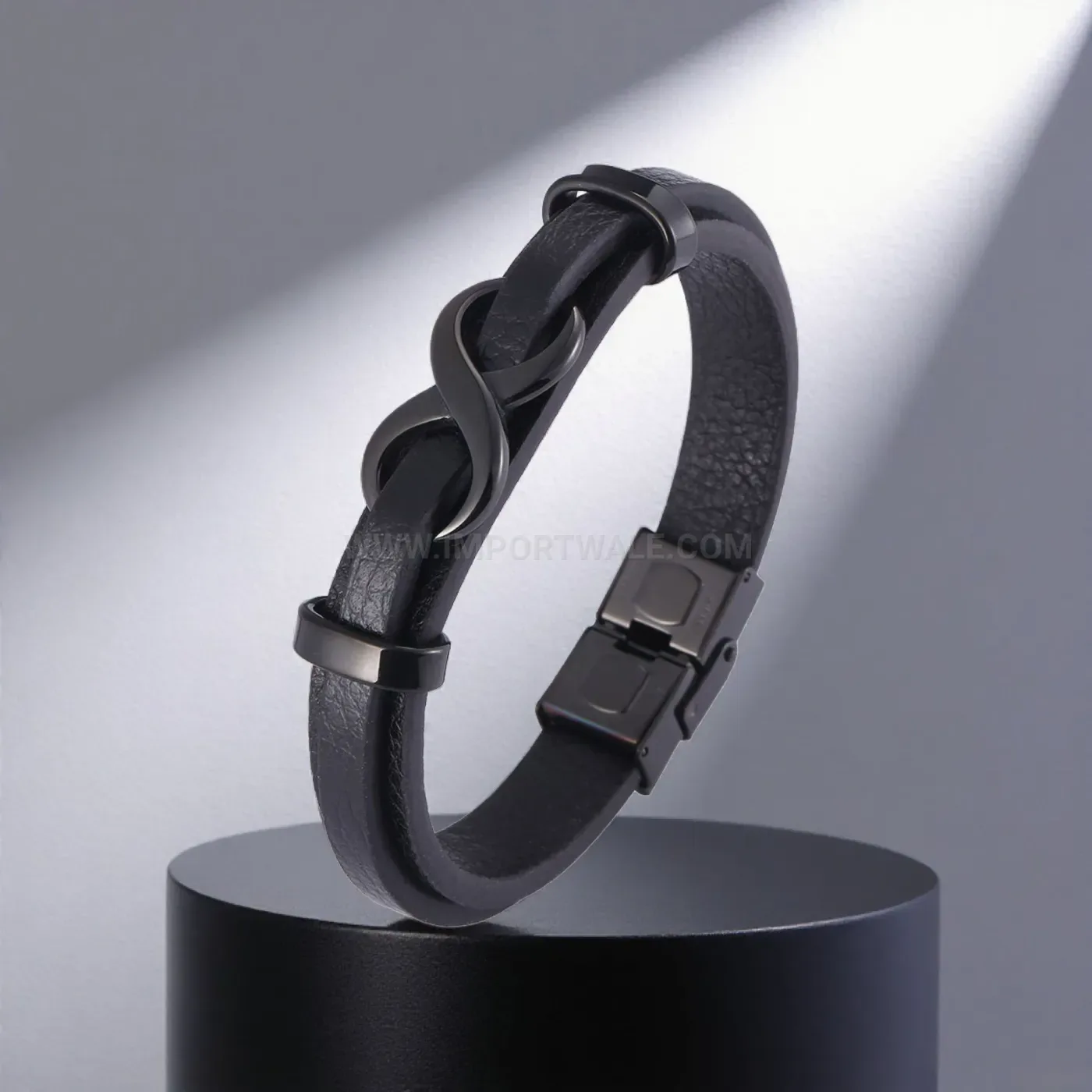 Titanium Steel Figure Eight Leather Cord Snap Bracelet