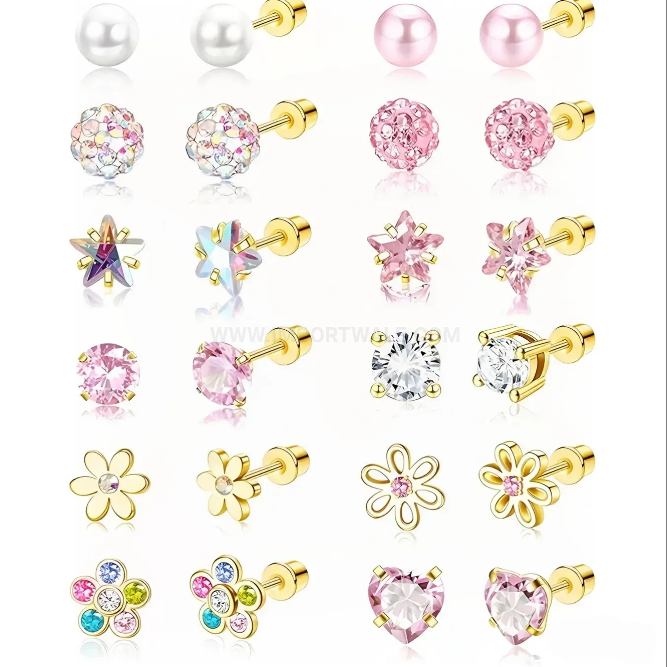 Stylish Crystal Heart Geometric Metal Body Piercing Stud Combination Set