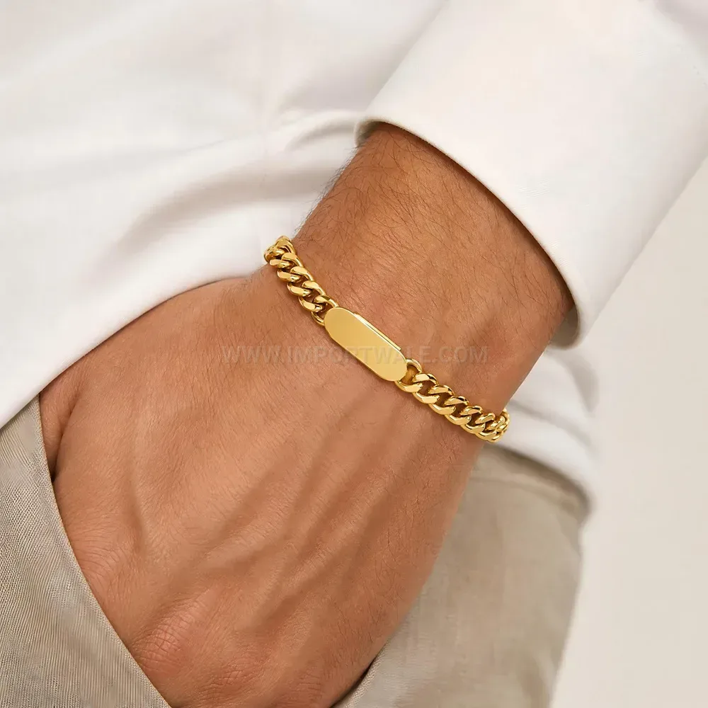 Polished Stainless Steel Cuban Link Chain Bracelet