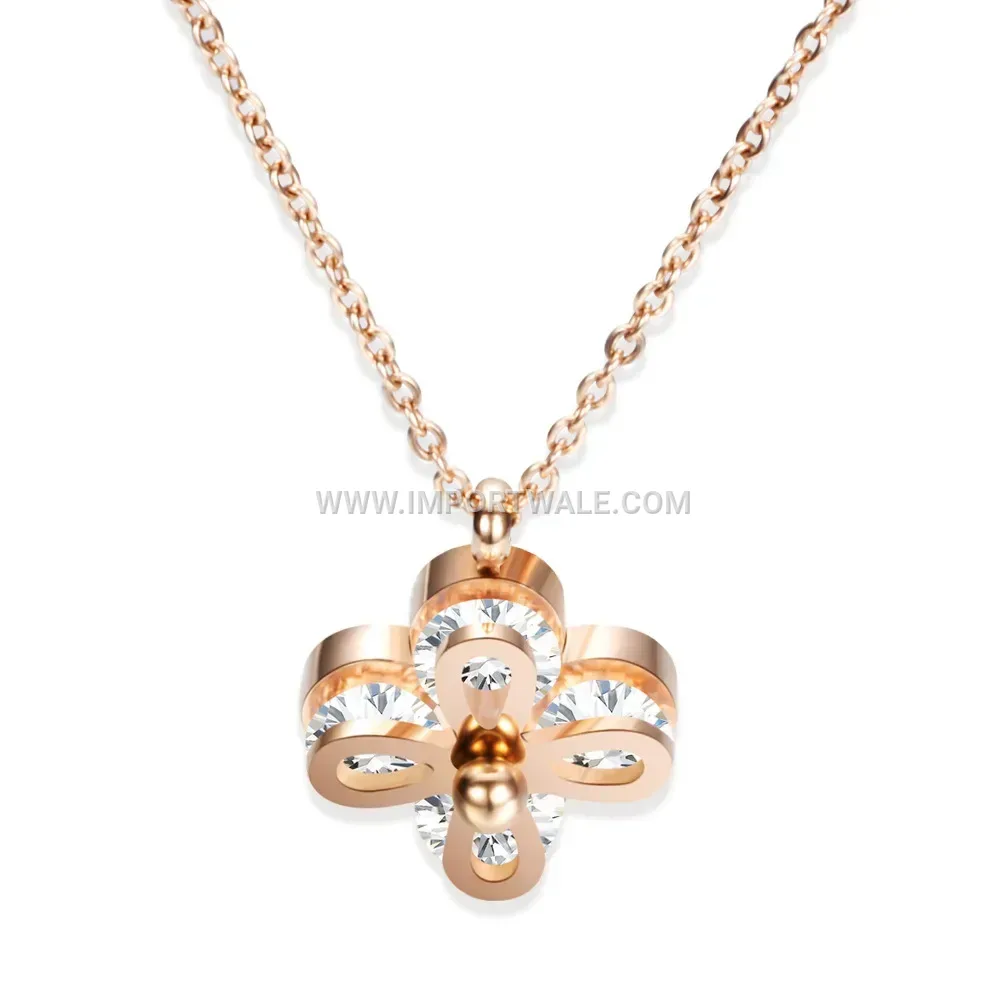 Rose Gold Stainless Steel Four-Leaf Clover Pendant Necklace