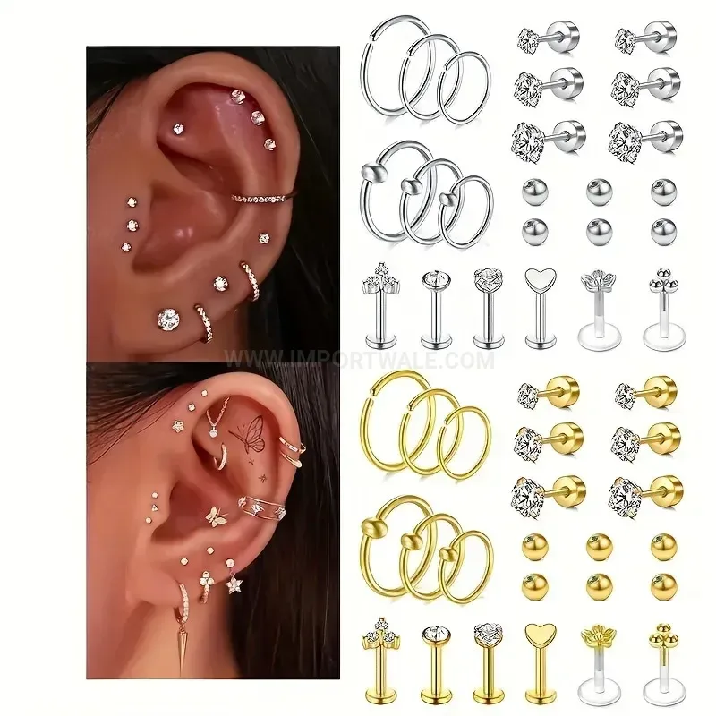 Elegant Versatile Stainless Steel Multi-Use Body Piercing Stud Set