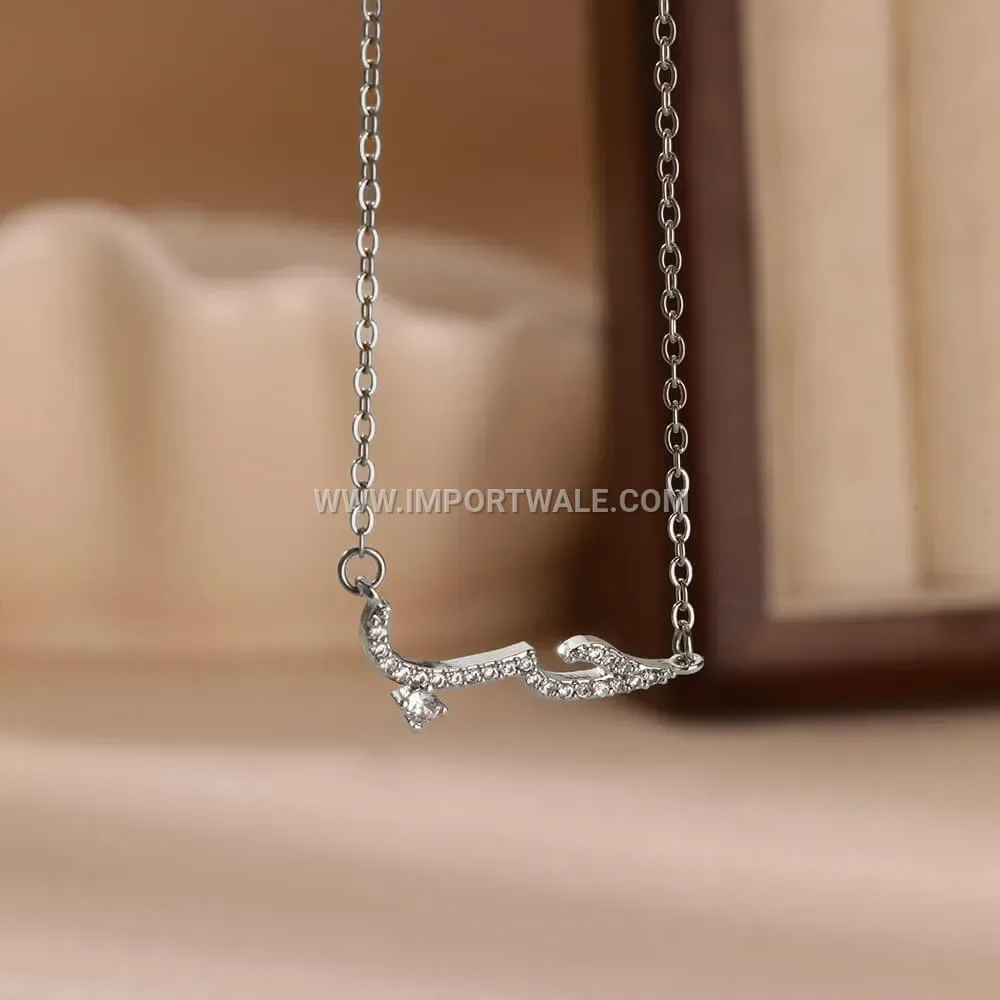 Gold Plated Copper Arabic Script Love Pendant Necklace with Crystals