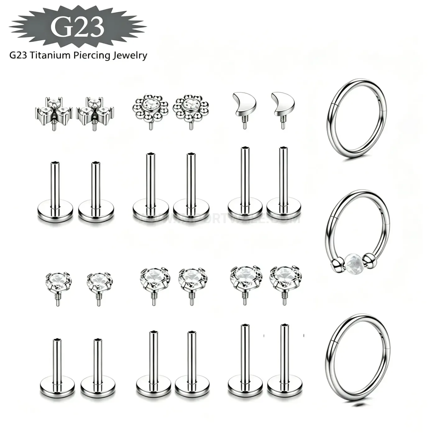 Premium G23 Titanium Threaded Labret Nose and Cartilage Piercing Jewelry Set