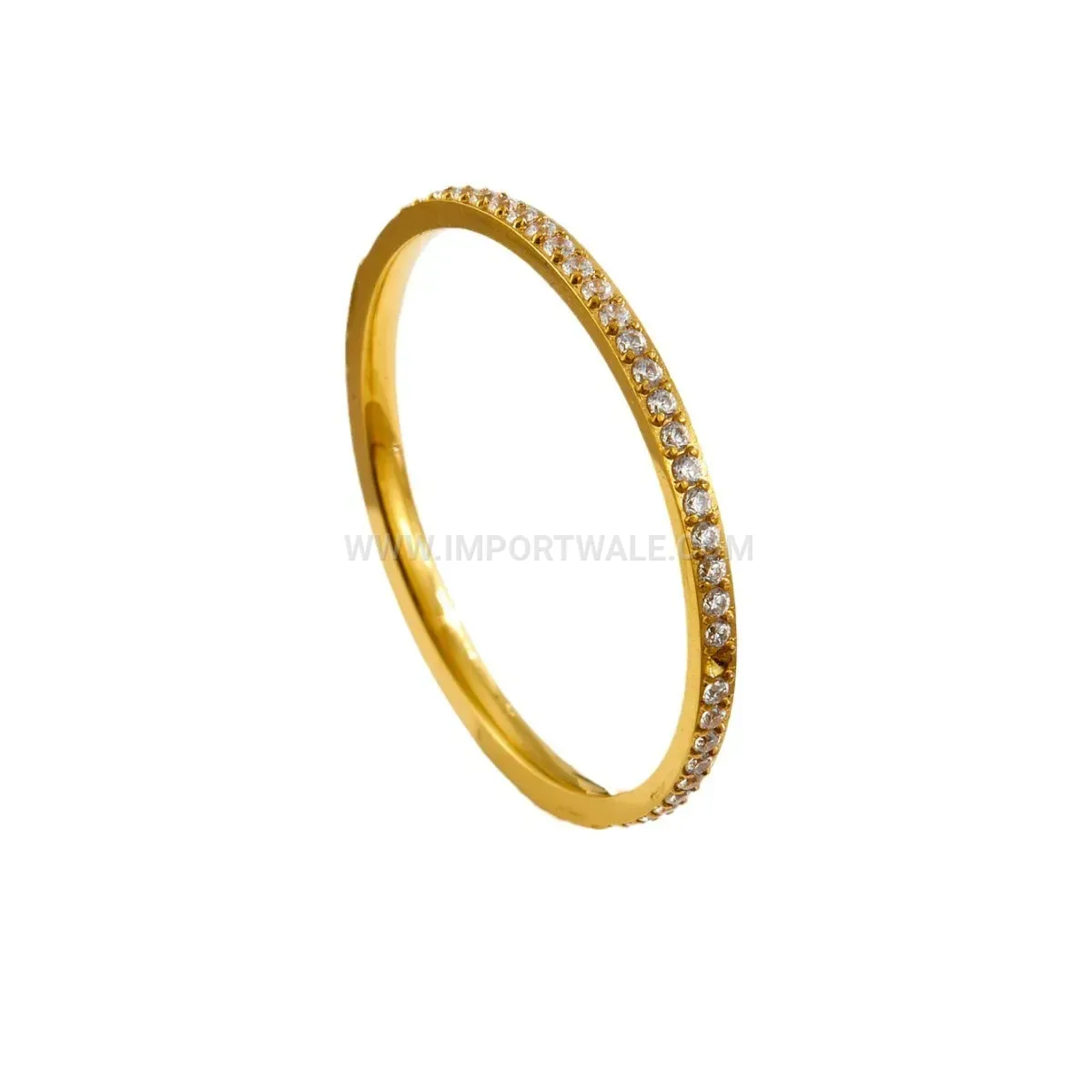 Gold Titanium Steel Half Eternity Rhinestone Pave Band Ring
