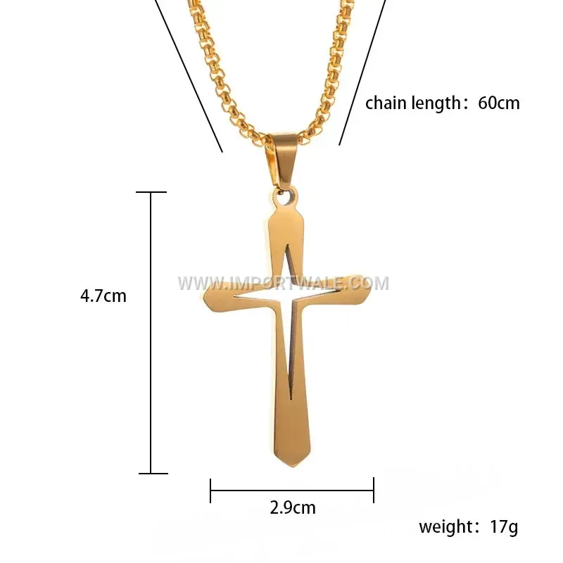 Hollow Cross Stainless Steel Pendant Link Chain Necklace