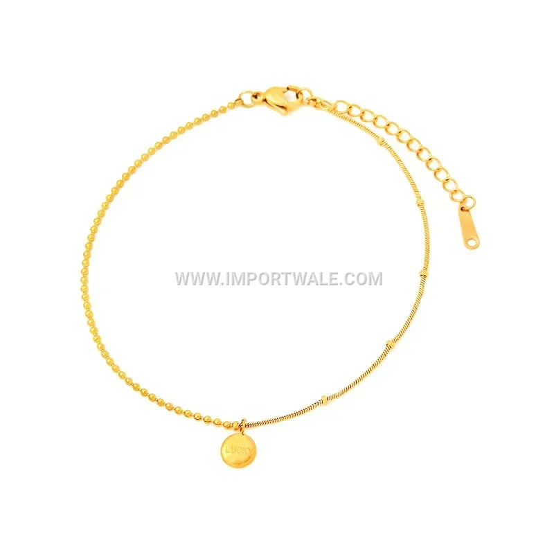 Minimalist Gold Bead Charm Stainless Steel Anklet