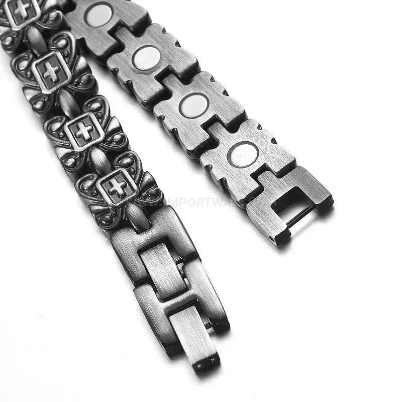 Classic Vintage Cross Titanium Steel Bio Magnetic Bracelet
