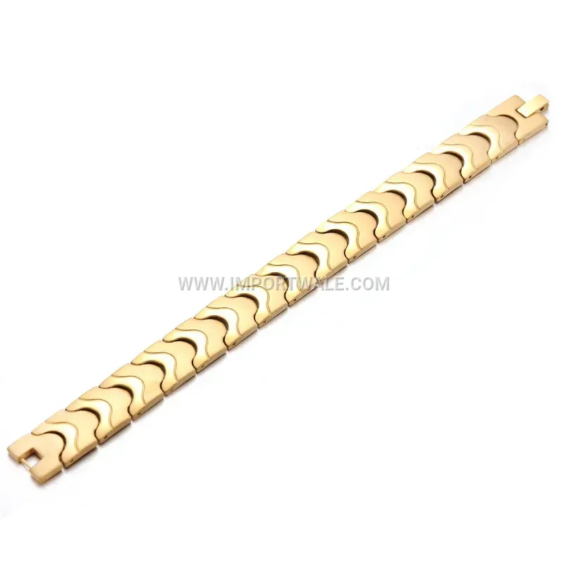 Wide Wave Pattern Gold Plated Titanium Steel Men's Magnetic Bracelet