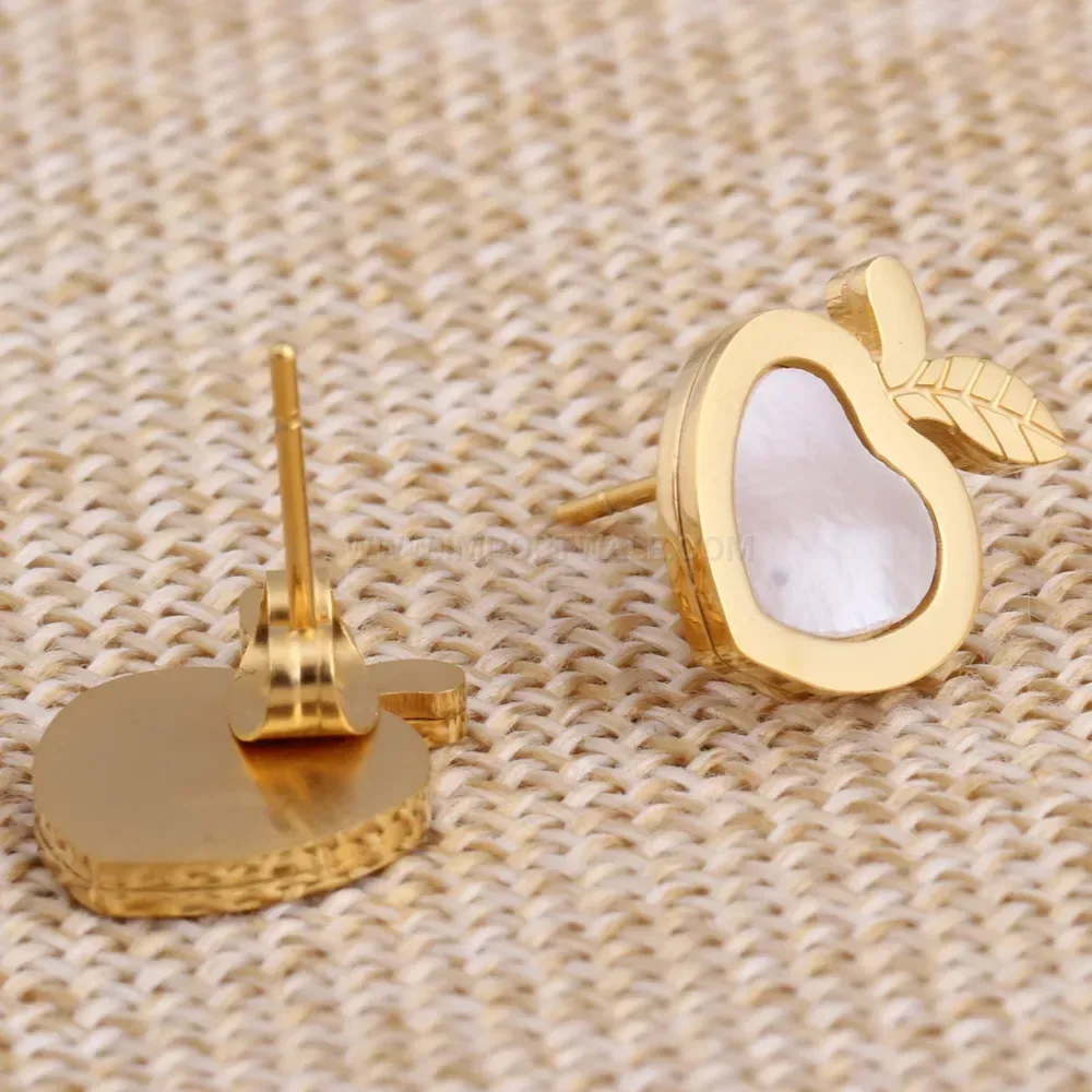 Premium Gold Stainless Steel Heart Apple Shell Stud Earrings