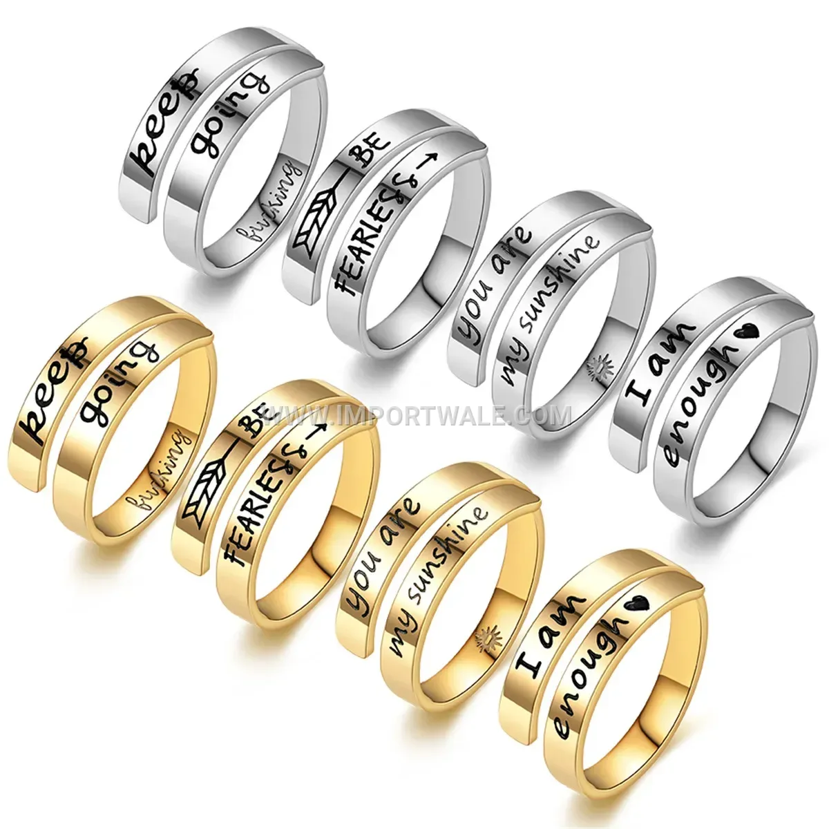 Inspirational Cutout Adjustable Stainless Steel Open Ring