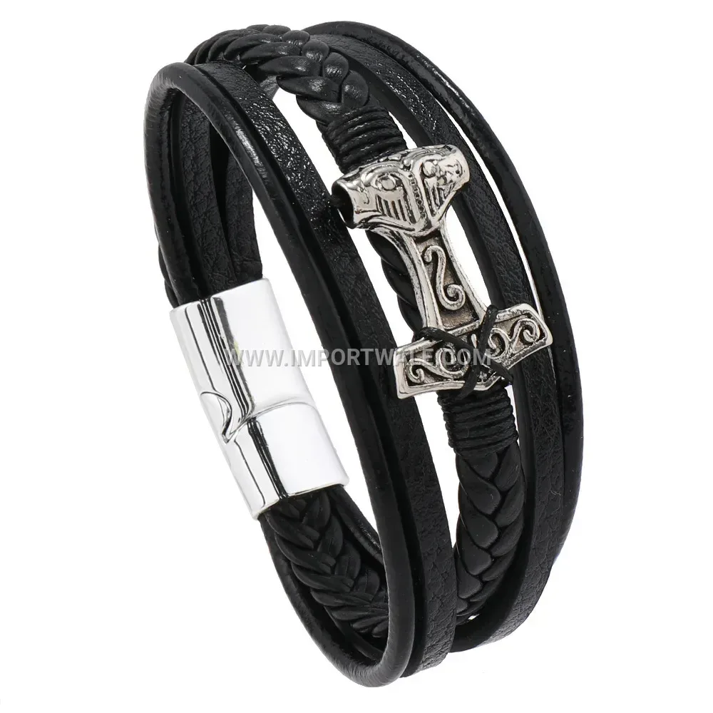 Thor Hammer Woven Leather Strap with Magnetic Fastener