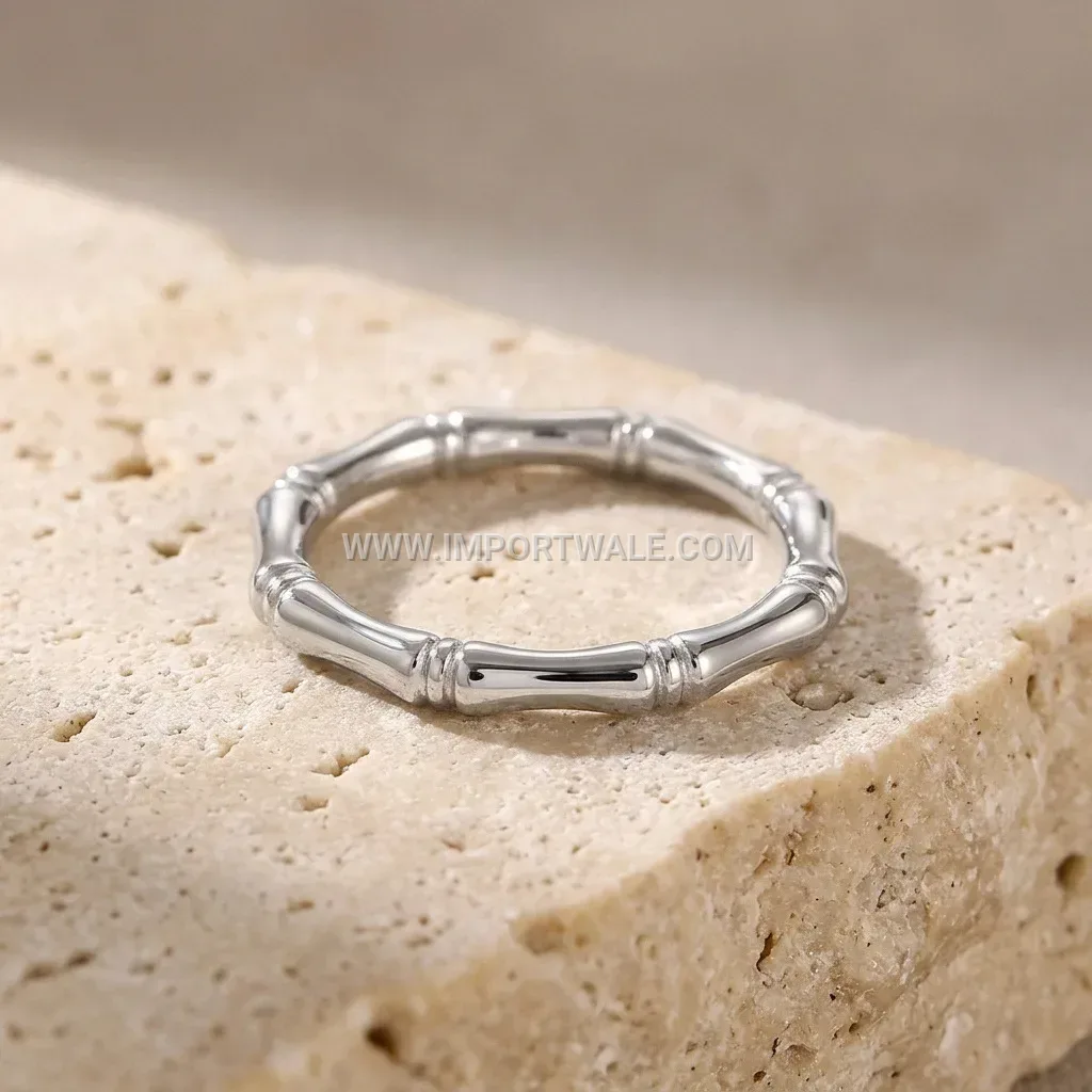 18K Gold Plated Bamboo Texture Stainless Steel Stamped Ring