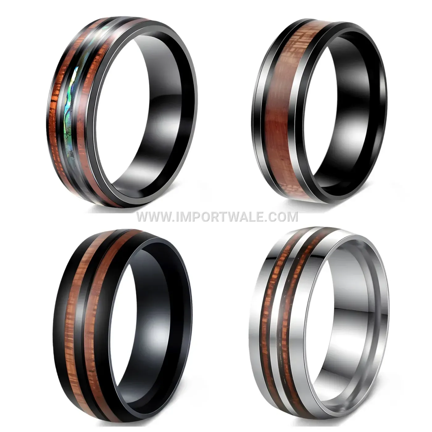Hawaiian Koa Wood Inlay Stainless Steel Ring