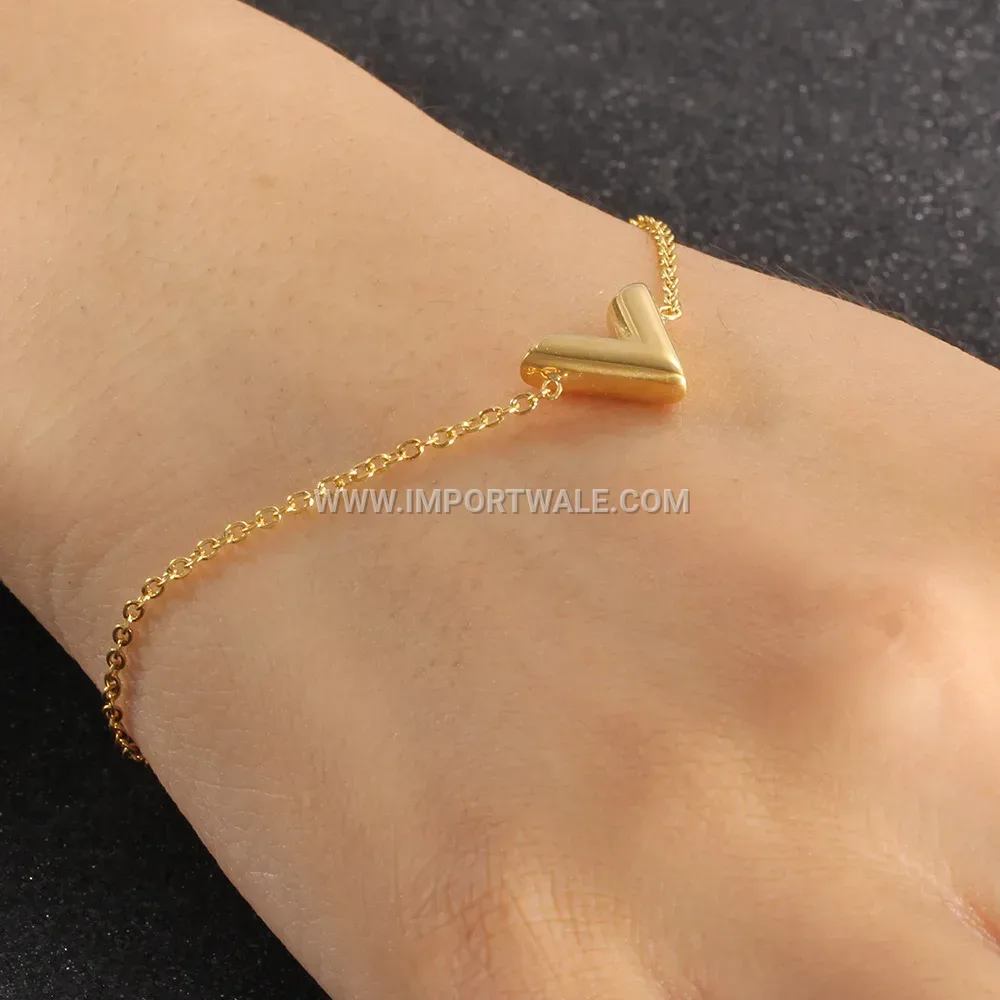 Stainless Steel V-Shaped Geometric Link Bracelet with O-Chain