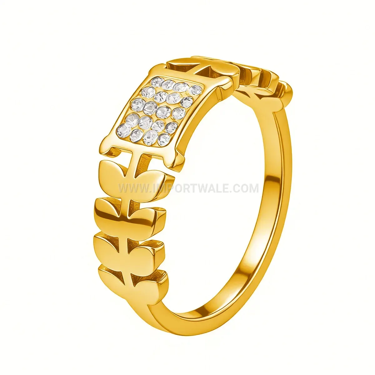 18K Gold Plated Stainless Steel Wheat Spike Zircon Ring