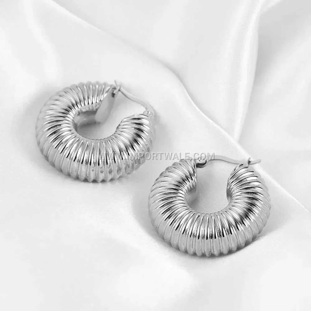 Textured Threaded Hoop Stainless Steel Earrings