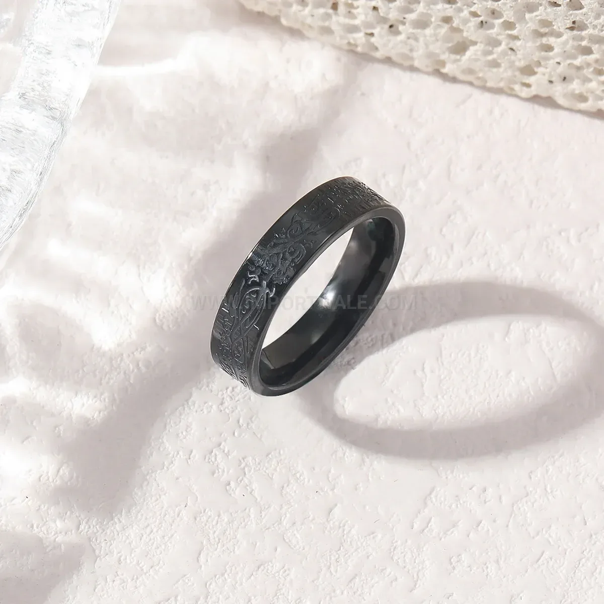 Designer Stainless Steel Islamic Quran Scripture Inscribed Band Ring