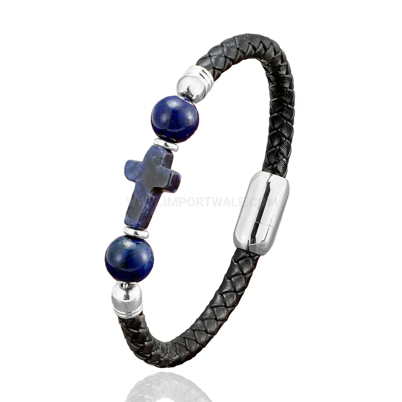 Handwoven Leather Rope Bracelet with Natural Stone and Stainless Clasp