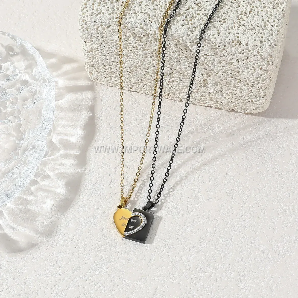 Matching Stainless Steel Stitching Heart Couple Pendant Necklace