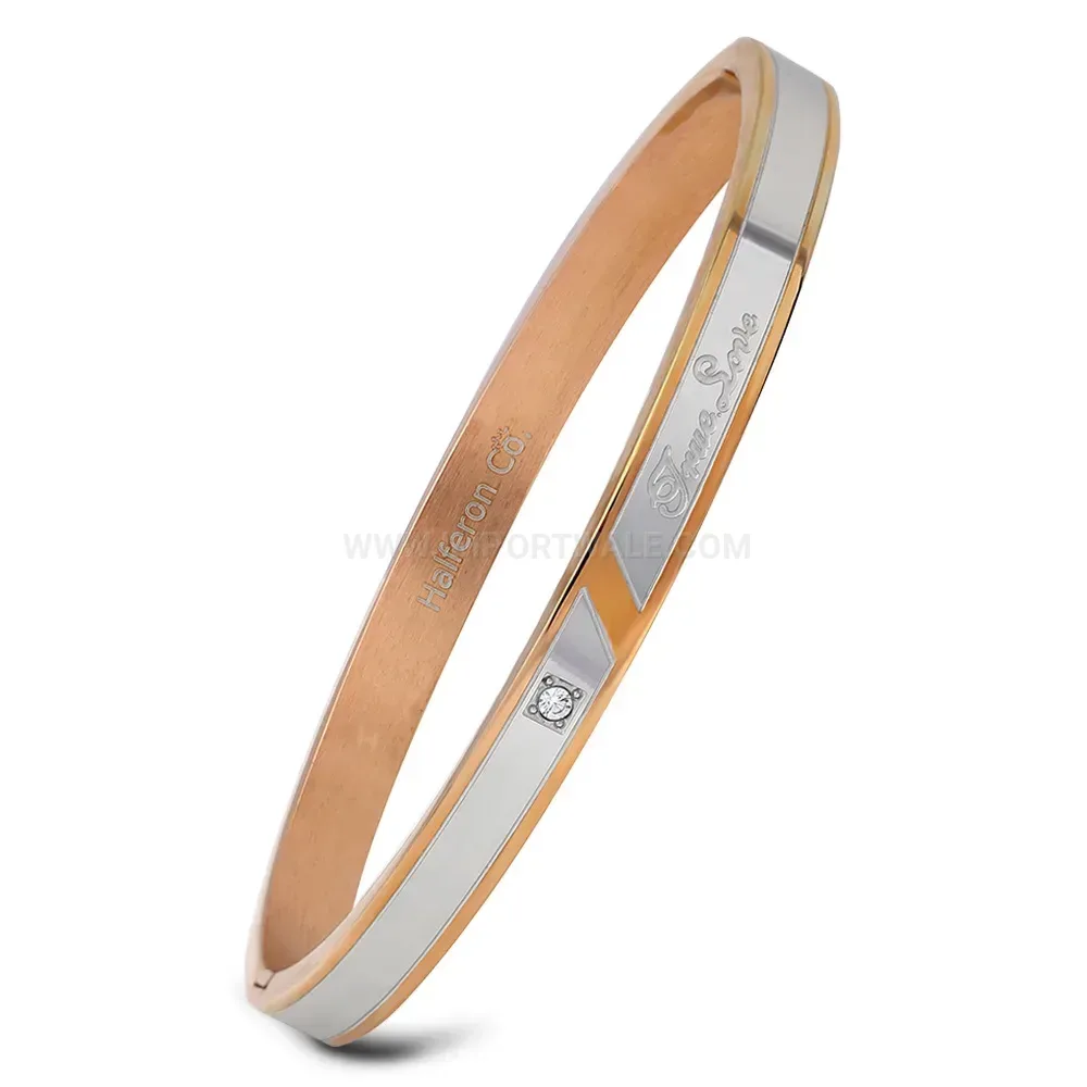 Premium Stainless Steel Zircon Letter Bangle Bracelet