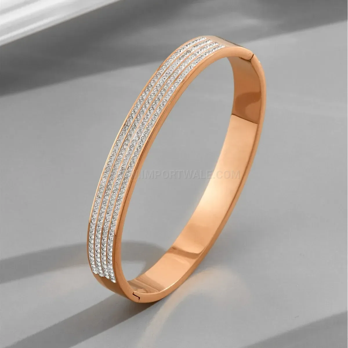 Four Row Micro Pave Rhinestone Titanium Steel Clasp Bangle