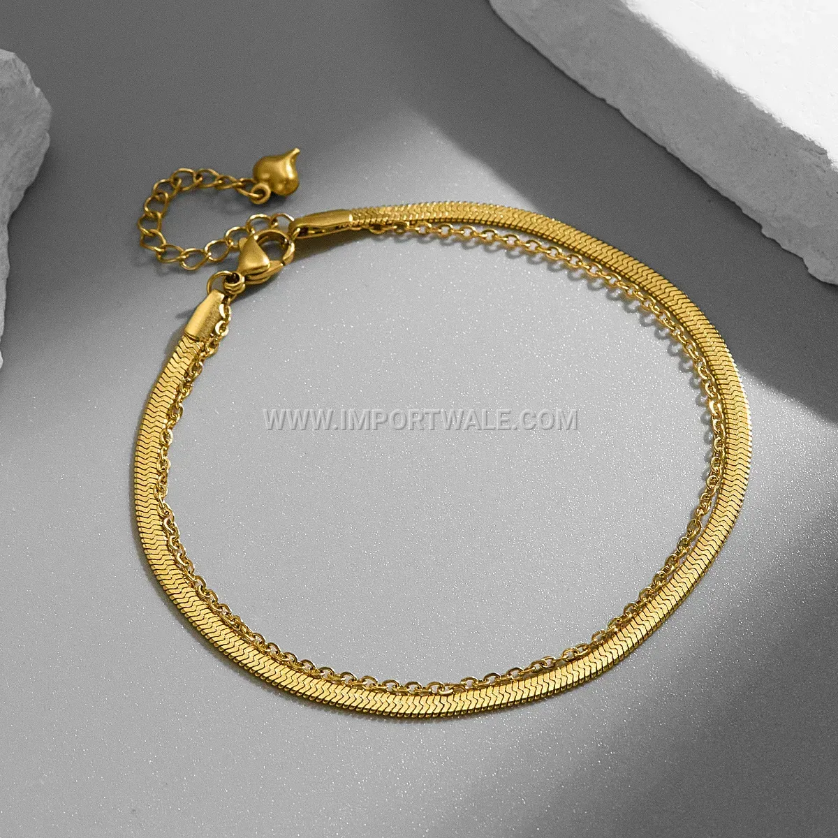 Minimalist Stainless Steel O Chain and Disc Layered Anklet