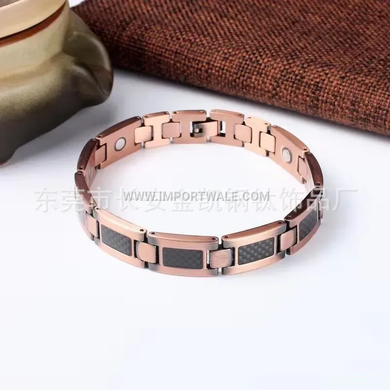 Vintage Red Copper Carbon Fiber Bio Magnetic Bracelet
