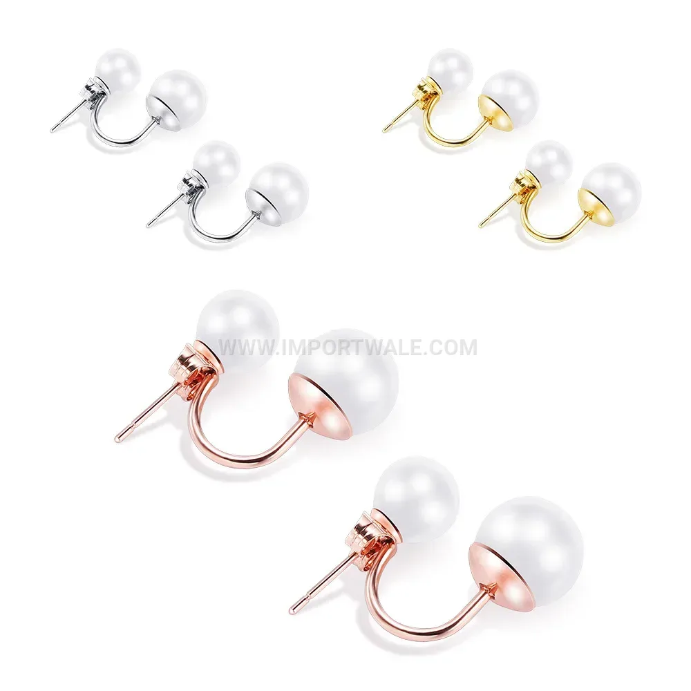 Double Layer Faux Pearl Stainless Steel Stud Earrings