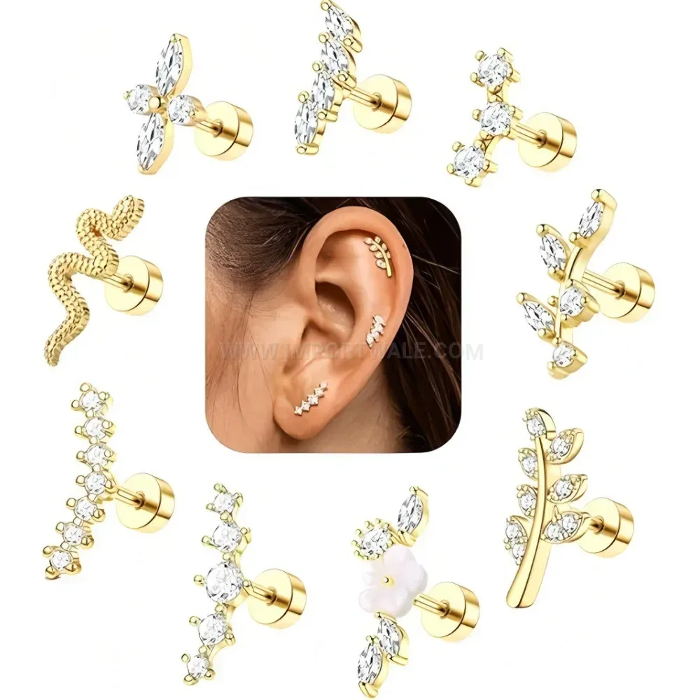 Modern Green Zircon Gold Plated Geometric Stud Earring Set