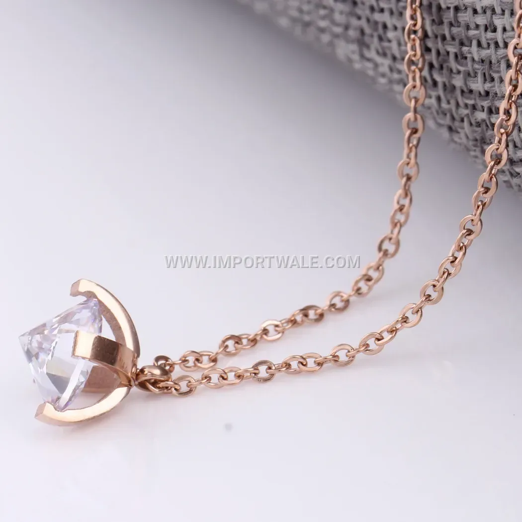 Rose Gold Stainless Steel Teardrop Zircon Pendant Necklace