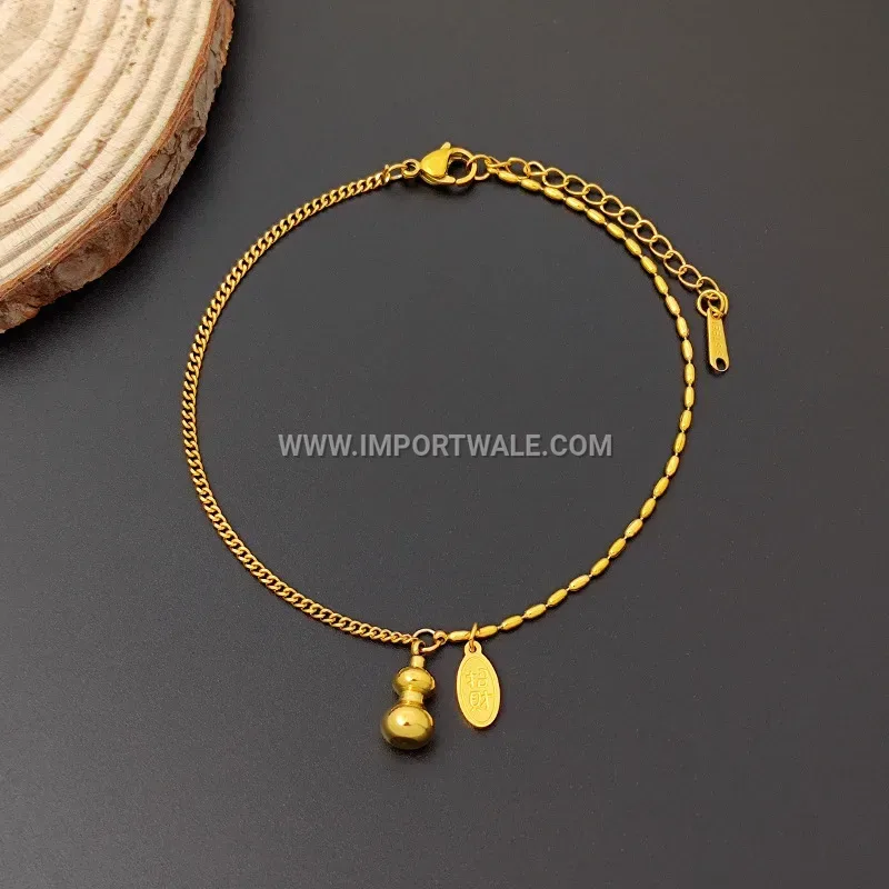 Minimalist Gold Gourd Charm Stainless Steel Anklet